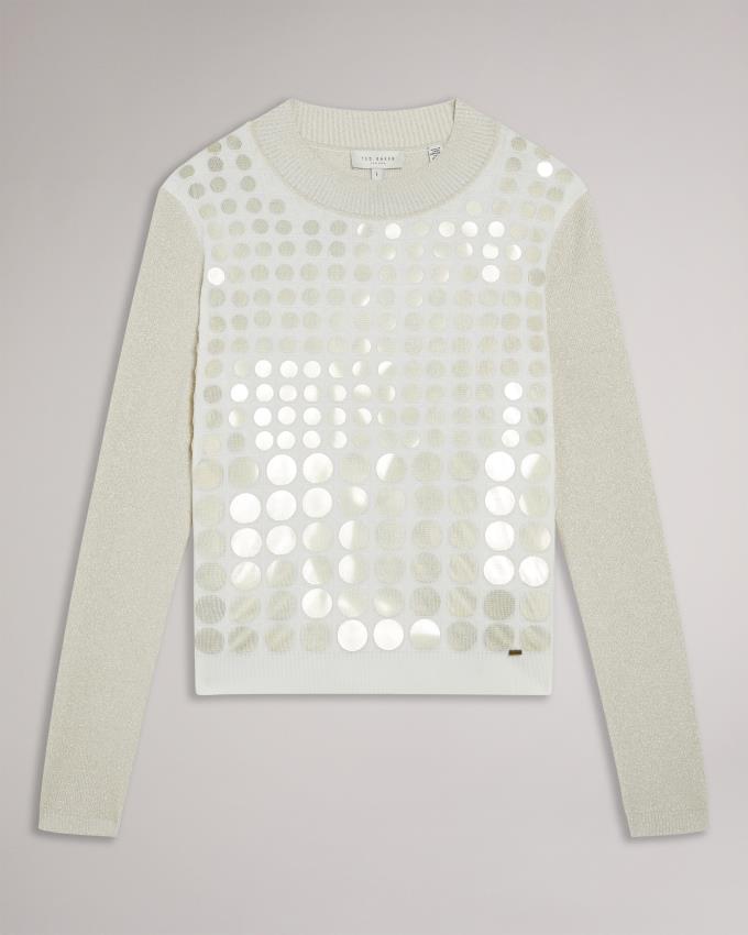 Pull Ted Baker Knitted With Metallic Spot Design Blanche Femme | DHX-44081507